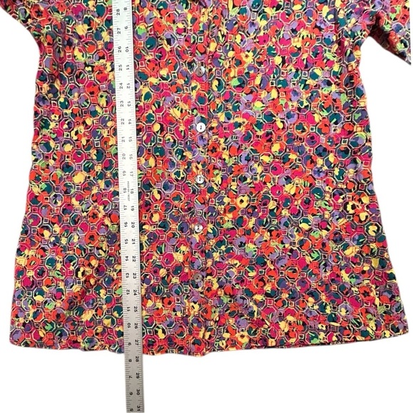 JOHN MARK Multicolor Embroidered Eyelet Tunic Top Wire Collar Roll-Tab Sleeve M - Picture 5 of 12